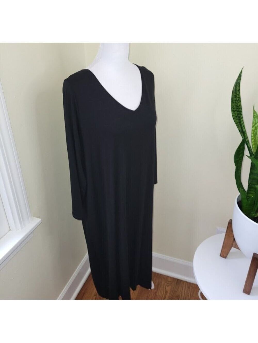 Eileen Fisher Black Long Sleeve Crewneck Shift Dress Women's Size L - Picture 6 of 12